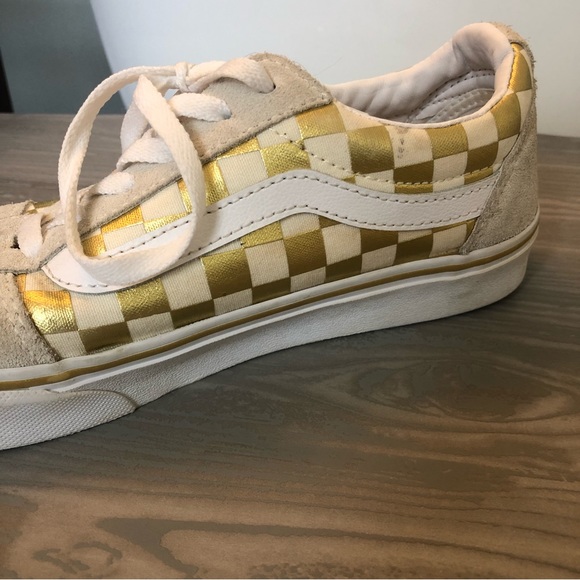 VANS Old Skool Gold Checkered Skate Shoe, Womens 7.5 - Picture 2 of 6